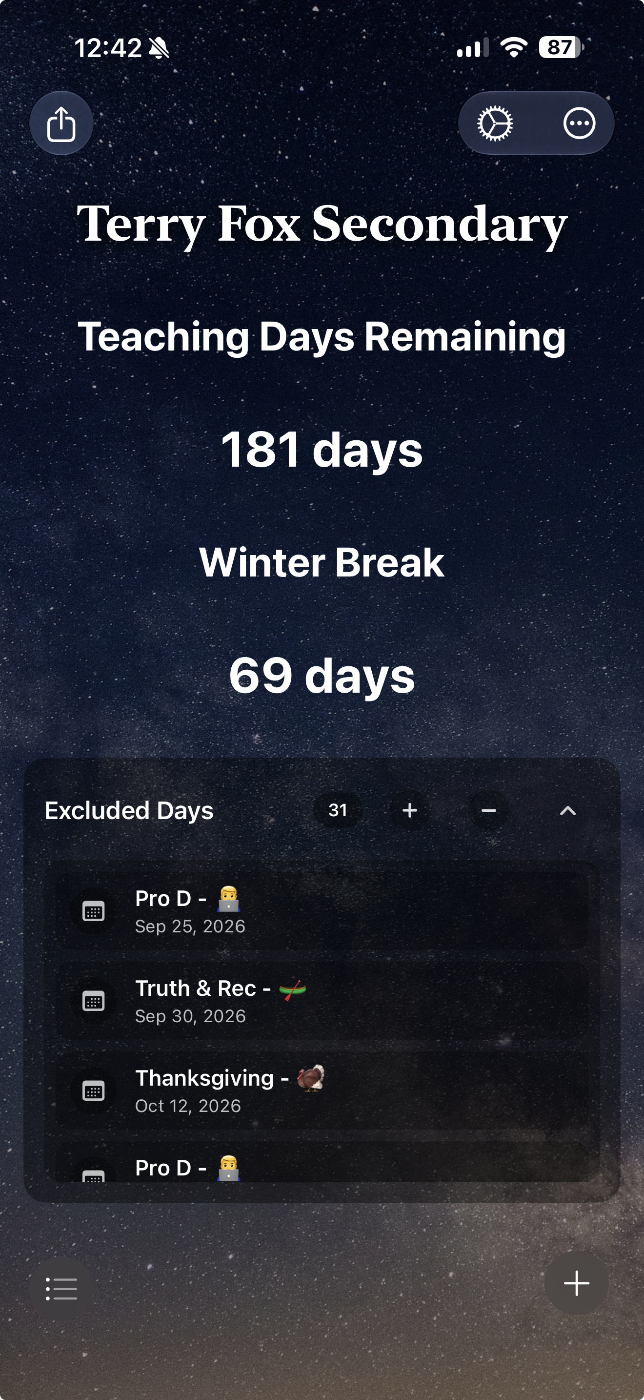 Teachin' Time showing a school countdown screen.