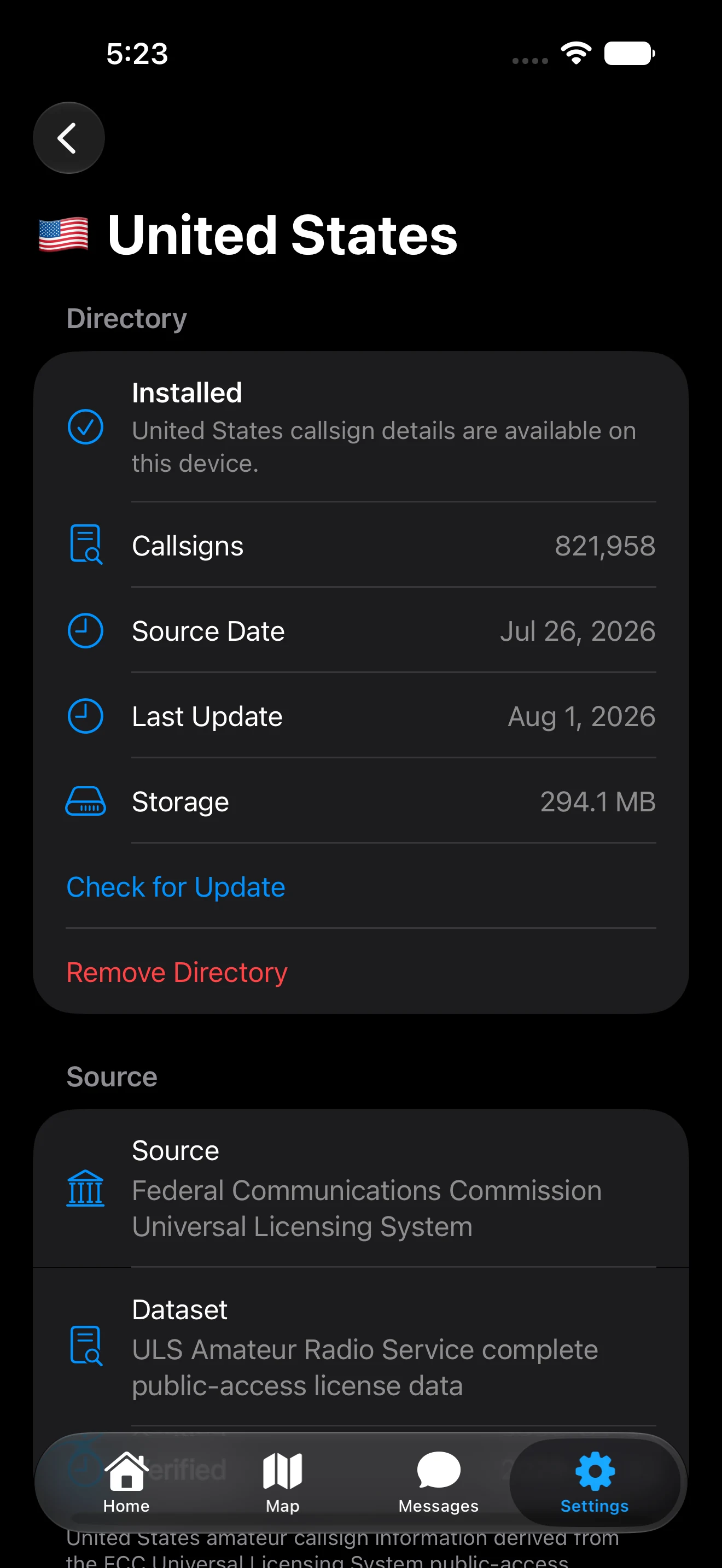 Callsign directory lookup