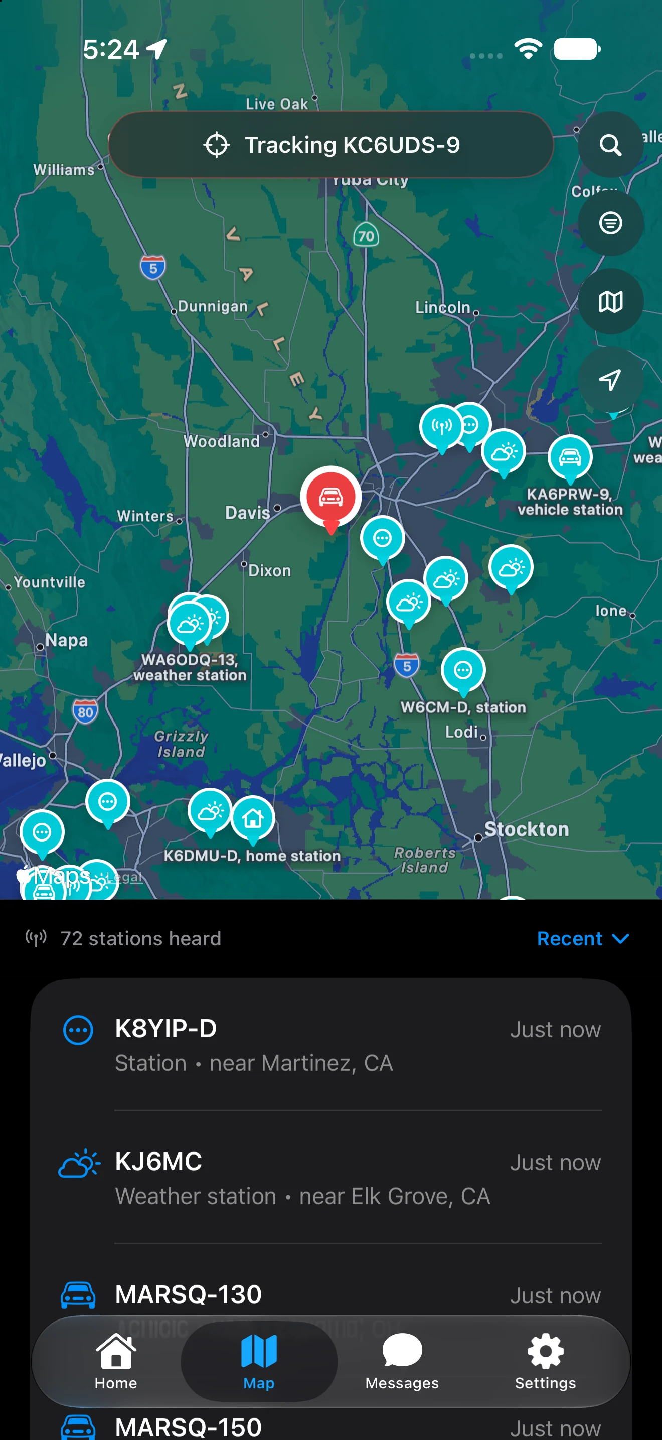 Live map and station list