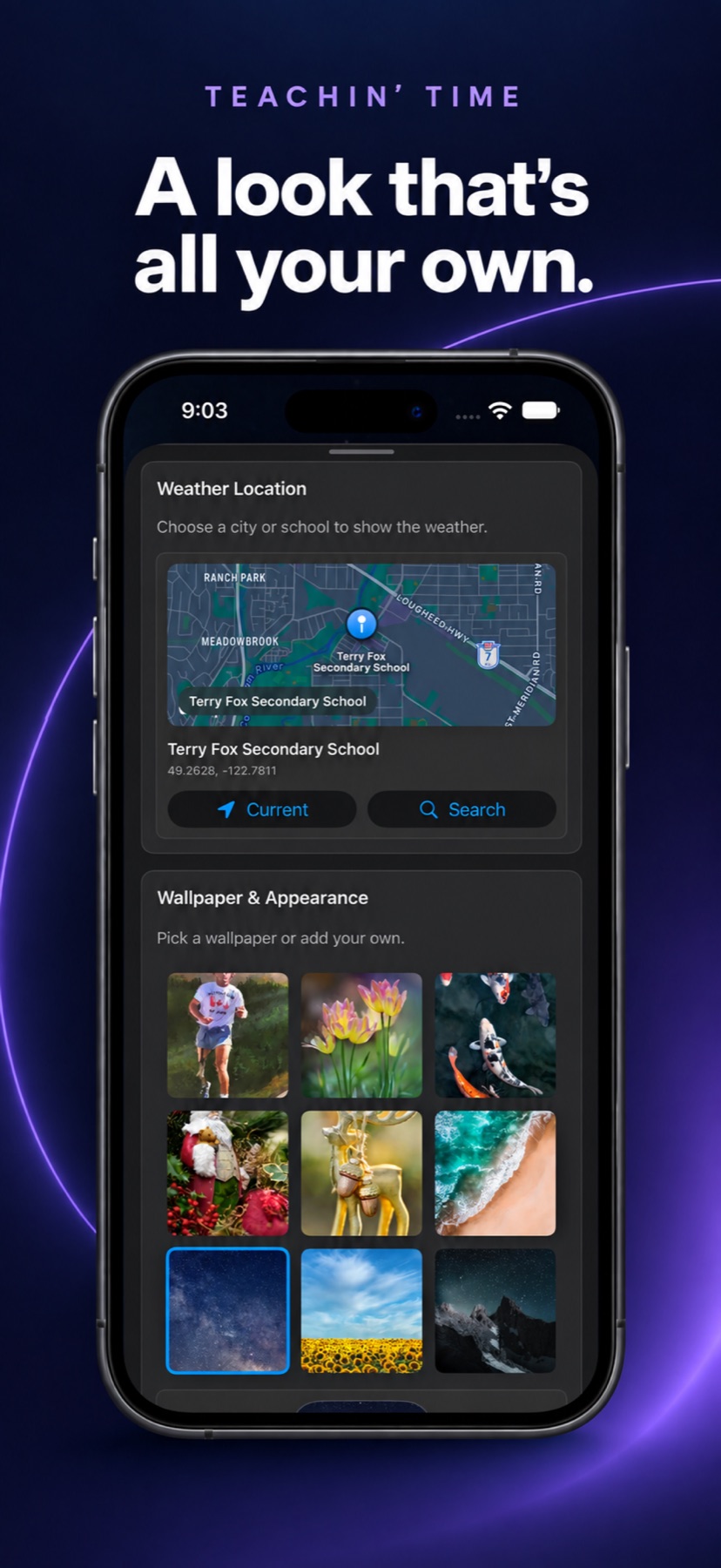 Wallpaper selection and appearance settings